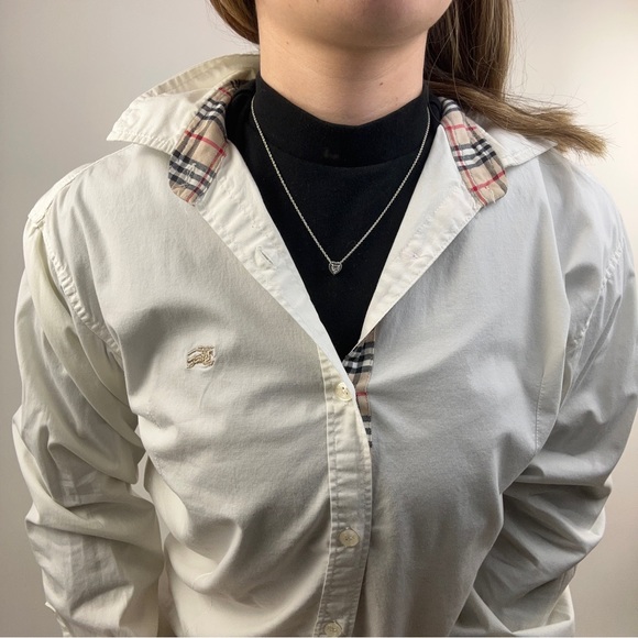 White Burberry Collared Button Up Long Sleeve - Picture 3 of 3